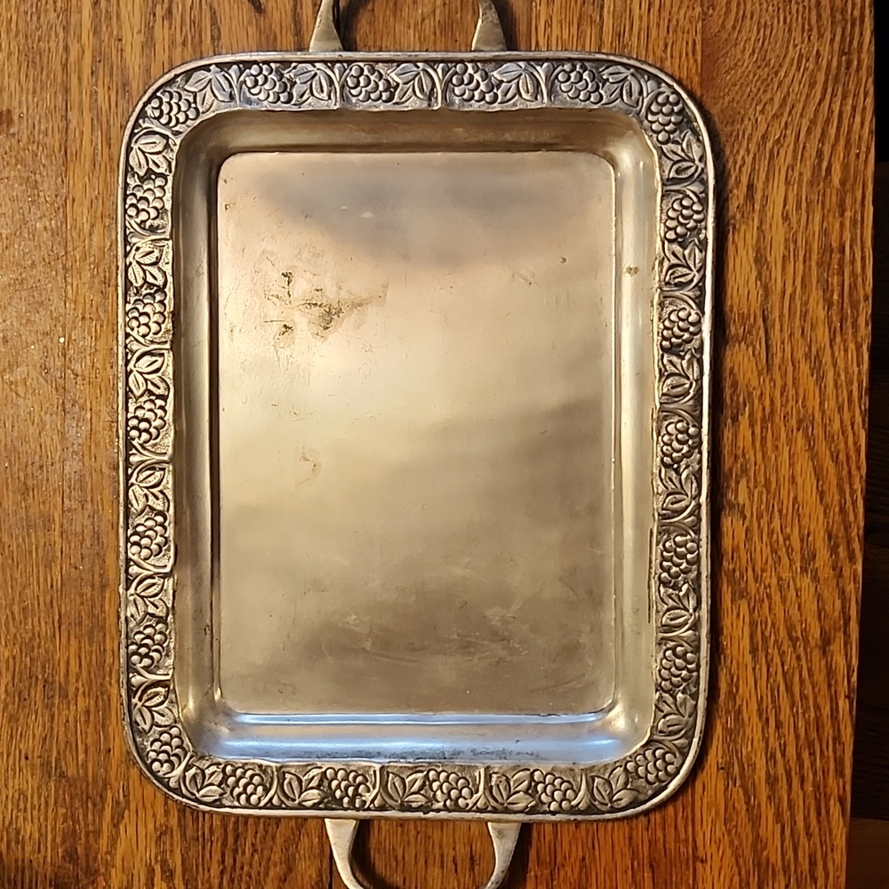 Pottery Barn Silver Tray Handles Grape Trim 14 Tray Size